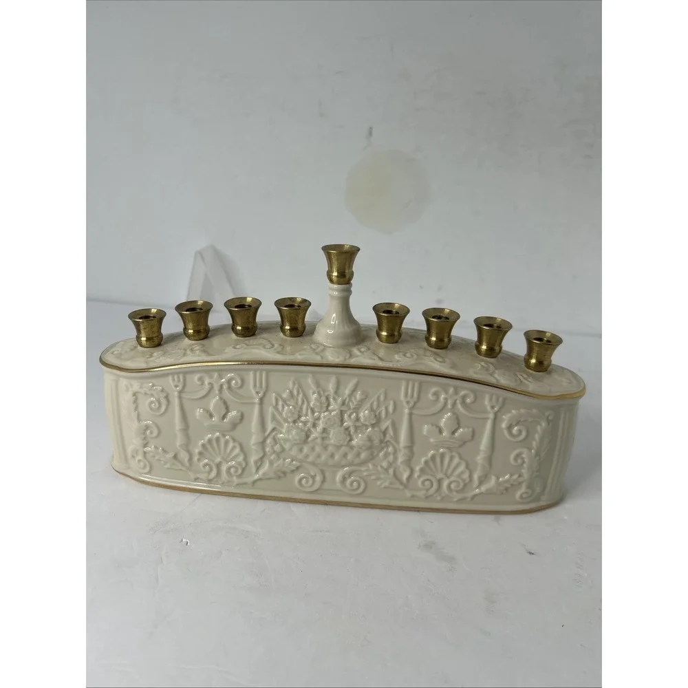 Lenox Judaic Collection Menorah Candleholder Candle Centerpiece Ivory & Gold EUC
